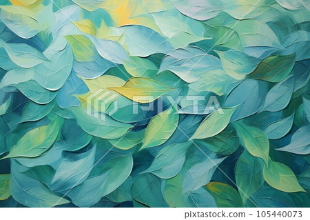 Oil painting colorful background banner) green and yellow leaf pattern template. AI generated image 105440073