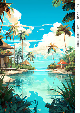 Illustration of a beautiful view of a tropical island Illustration of a beautiful view of a tropical island 105440075