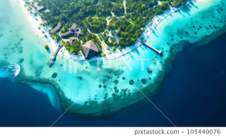 Illustration of a beautiful aerial view of a tropical island 105440076