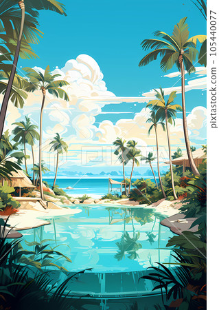 Illustration of a beautiful view of a tropical island Illustration of a beautiful view of a tropical island 105440077