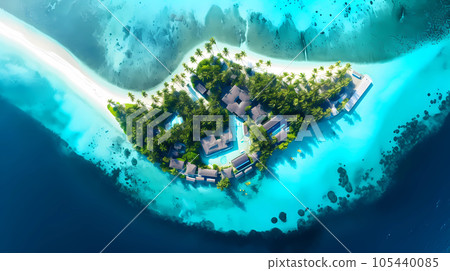 Illustration of a beautiful aerial view of a tropical island 105440085