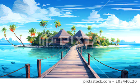 Illustration of a beautiful view of a tropical island 105440120