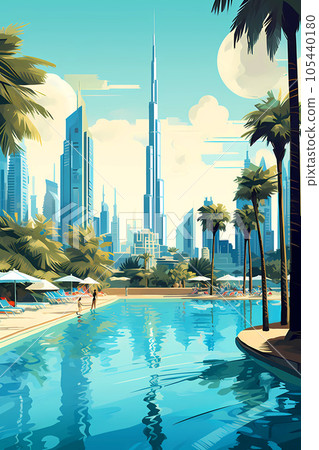 Illustration of the beautiful city of Dubai. United Arab Emirates Illustration of the beautiful city of Dubai. United Arab Emirates 105440180