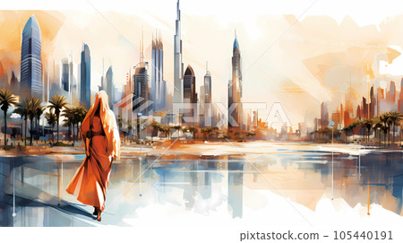 Illustration of the beautiful city of Dubai. United Arab Emirates Illustration of the beautiful city of Dubai. United Arab Emirates 105440191