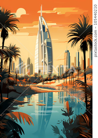 Illustration of the beautiful city of Dubai. United Arab Emirates Illustration of the beautiful city of Dubai. United Arab Emirates 105440210