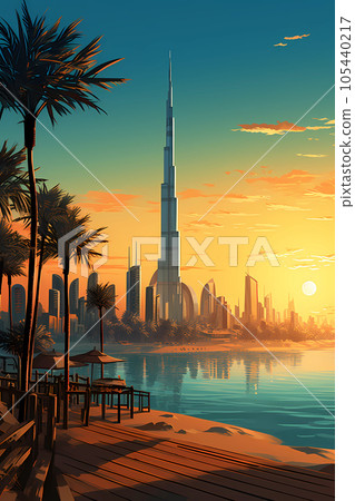 Illustration of the beautiful city of Dubai. United Arab Emirates Illustration of the beautiful city of Dubai. United Arab Emirates 105440217