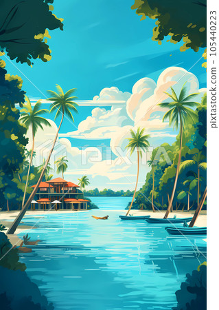Illustration of a beautiful view of a tropical island 105440223