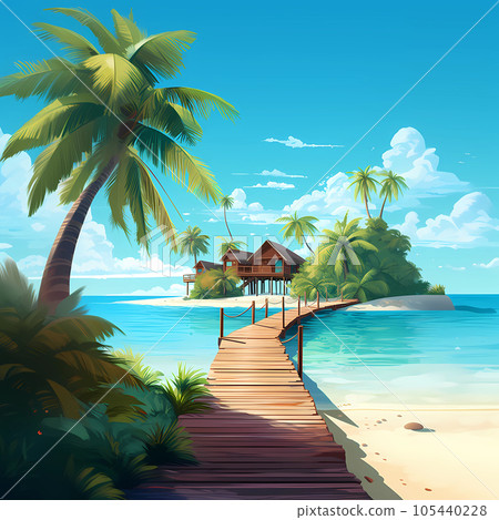 Illustration of a beautiful view of a tropical island 105440228