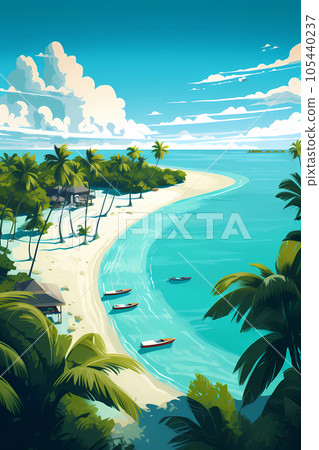 Illustration of a beautiful view of a tropical island 105440237