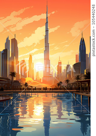 Illustration of the beautiful city of Dubai. United Arab Emirates Illustration of the beautiful city of Dubai. United Arab Emirates 105440248