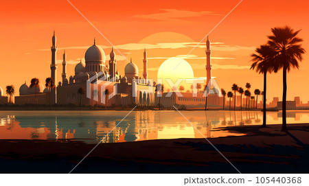 Illustration of the beautiful city of Abu Dhabi. United Arab Emirates 105440368