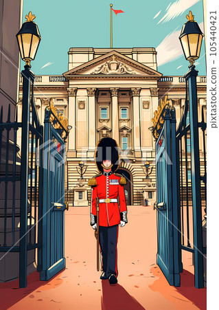 Illustration of a British Royal Guard soldier. United Kingdom Illustration of a British Royal Guard soldier. United Kingdom 105440421