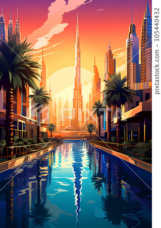Illustration of the beautiful city of Dubai. United Arab Emirates Illustration of the beautiful city of Dubai. United Arab Emirates 105440432