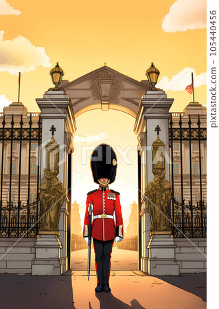 Illustration of a British Royal Guard soldier. United Kingdom Illustration of a British Royal Guard soldier. United Kingdom 105440456