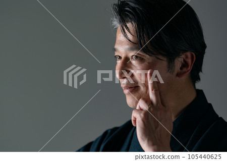 Men in Japanese clothes, rough skin, spots Men in Japanese clothes, rough skin, spots 105440625