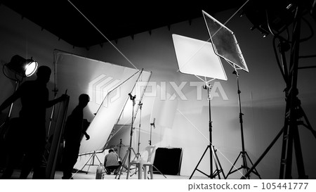 Silhouette of video production behind the scenes or B roll Silhouette of video production behind the scenes or B roll 105441777