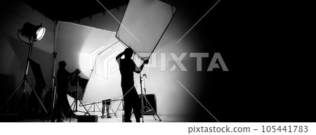Silhouette of video production behind the scenes or B roll Silhouette of video production behind the scenes or B roll 105441783