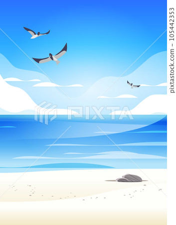 seagulls flying over sea beach seaside view ocean holiday travel concept vertical 105442353