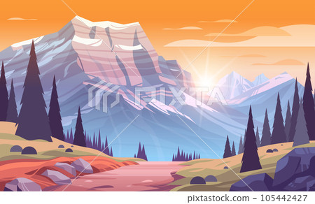 panoramic view of rocky mountains beautiful nature sunset landscape background summer vacation traveling concept 105442427