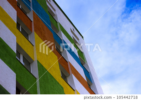 multi-storey building with multi-colored inserts. Russia, city of Sterlitamak, South Ural multi-storey building with multi-colored inserts. Russia, city of Sterlitamak, South Ural 105442718