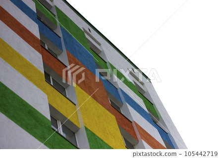 multi-storey building with multi-colored inserts. Russia, city of Sterlitamak, South Ural. Isolated multi-storey building with multi-colored inserts. Russia, city of Sterlitamak, South Ural. Isolated 105442719