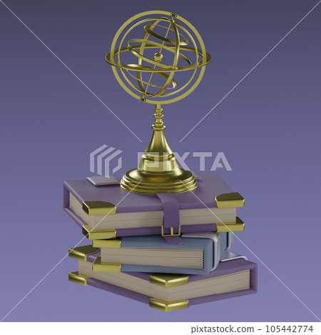 armillary sphere with books icons isolated 3d render illustration armillary sphere with books icons isolated 3d render illustration 105442774