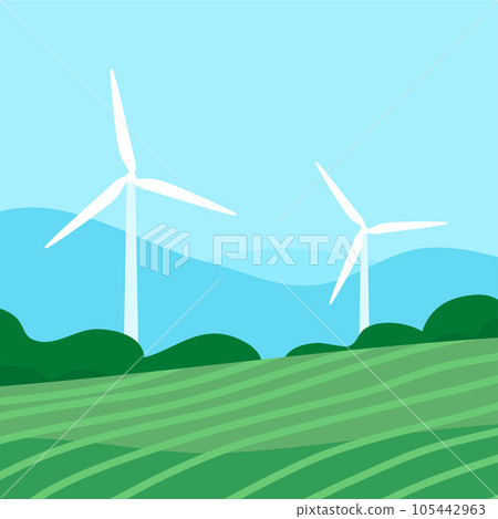 Ecological turbine wind generator on green fields Ecological turbine wind generator on green fields 105442963
