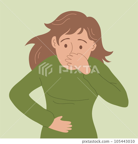 A young woman suffers from nausea and abdominal pain A young woman suffers from nausea and abdominal pain 105443010
