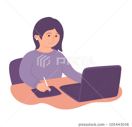 Young girl graphic designer working on a laptop Young girl graphic designer working on a laptop 105443036