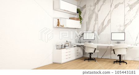The interior Computer and office tools on desk room muji style interior design. 105443181