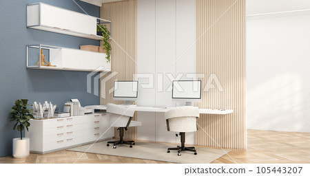 The interior Computer and office tools on desk Stock