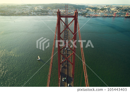 Aerial shot of The 25 de Abril Bridge 105443403