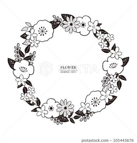 手繪花黑白花花環 105443676
