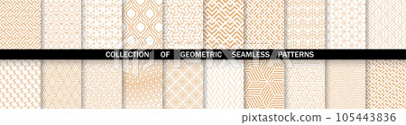Geometric set of seamless gold and white patterns. Simpless vector graphics 105443836
