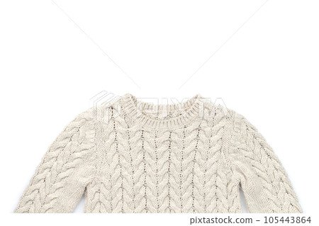Womens beige sweater on white background. Flat lay top view 105443864