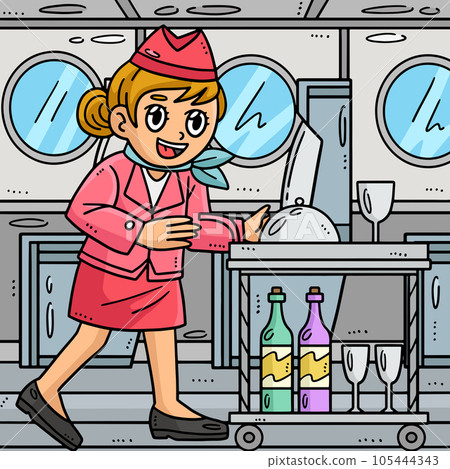 Labor Day Stewardess with a Food Cart Colored Labor Day Stewardess with a Food Cart Colored 105444343