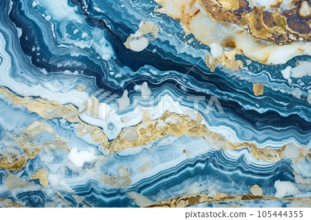 Blue marble and gold background. Turquoise marble texture, golden blotches. Abstract background 105444355