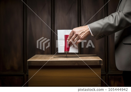 Man puts his vote into the ballot box Man puts his vote into the ballot box 105444942