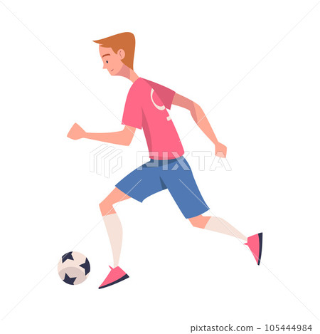 Man Footballer in Pink Jersey Playing Football Pass Ball Vector Illustration Man Footballer in Pink Jersey Playing Football Pass Ball Vector Illustration 105444984