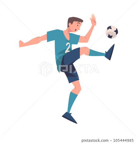 Man Footballer in Blue Uniform Playing Football Pass Ball Vector Illustration Man Footballer in Blue Uniform Playing Football Pass Ball Vector Illustration 105444985