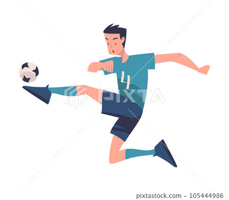Man Footballer in Blue Uniform Playing Football Pass Ball Vector Illustration Man Footballer in Blue Uniform Playing Football Pass Ball Vector Illustration 105444986