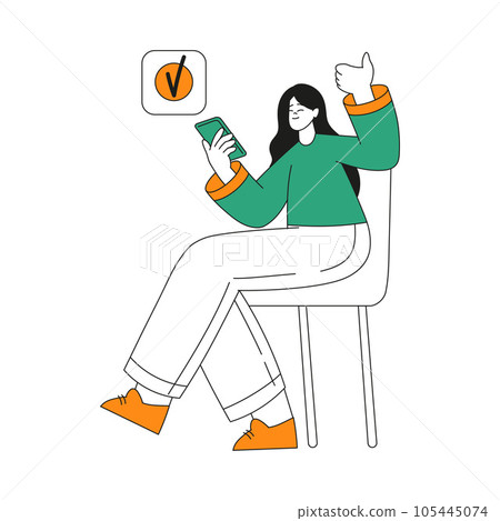 Woman Character Sit on Chair Use Food Delivery App Vector Illustration Woman Character Sit on Chair Use Food Delivery App Vector Illustration 105445074