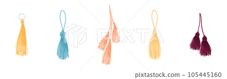 Tassel for Fabric and Clothing Decoration with Braided Cord and Yarn Skirt Vector Set 105445160