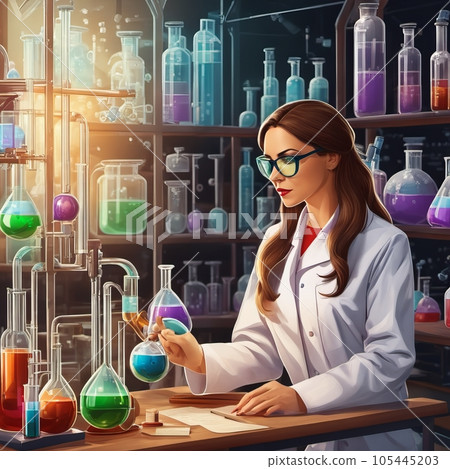 Medical researcher woman making chemical test Medical researcher woman making chemical test 105445203