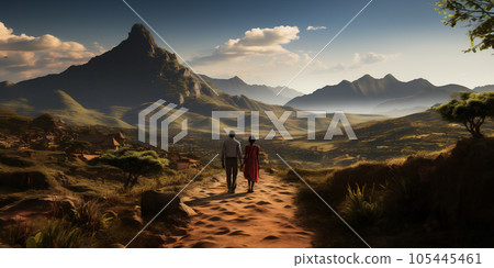 Family holidays road trip, traveling in desert, light day time, AI Generative. 105445461