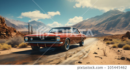 Family holidays road trip, traveling in desert, light day time, AI Generative. 105445462