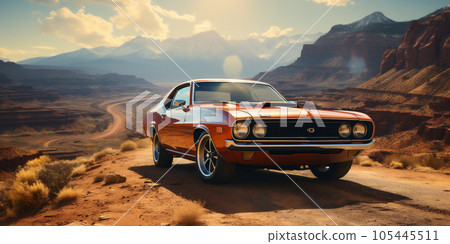 Family holidays road trip, traveling in desert, light day time, AI Generative. 105445511