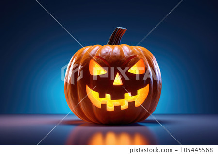 Halloween pumpkin with scary face on dark background. AI generated 105445568