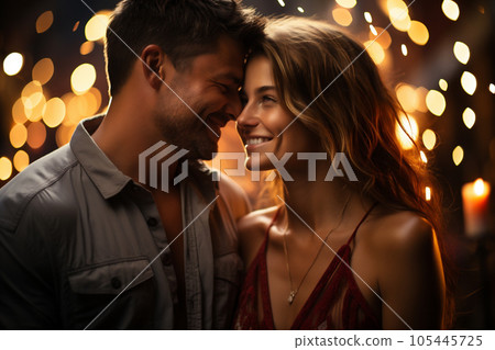 Close up of american mixed race couple. Two young people staying happy together. Fine portrait about diversity, happy real love concept. AI Generative 105445725