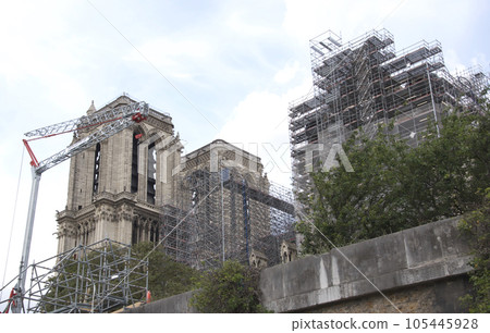 Notre Dame Cathedral in Paris, which is undergoing reconstruction work to reopen from December 2024 (photographed in 2023) 105445928